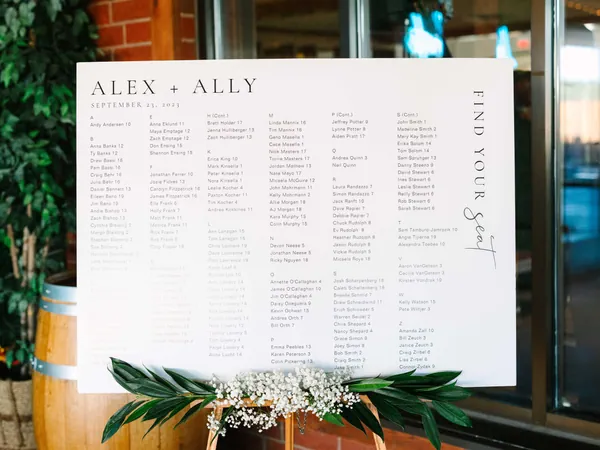 Wedding Seating Chart for Alex and Ally